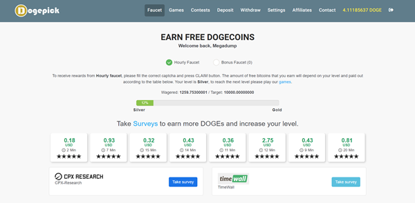 Dogepick Dogecoin Faucet with Offerwalls